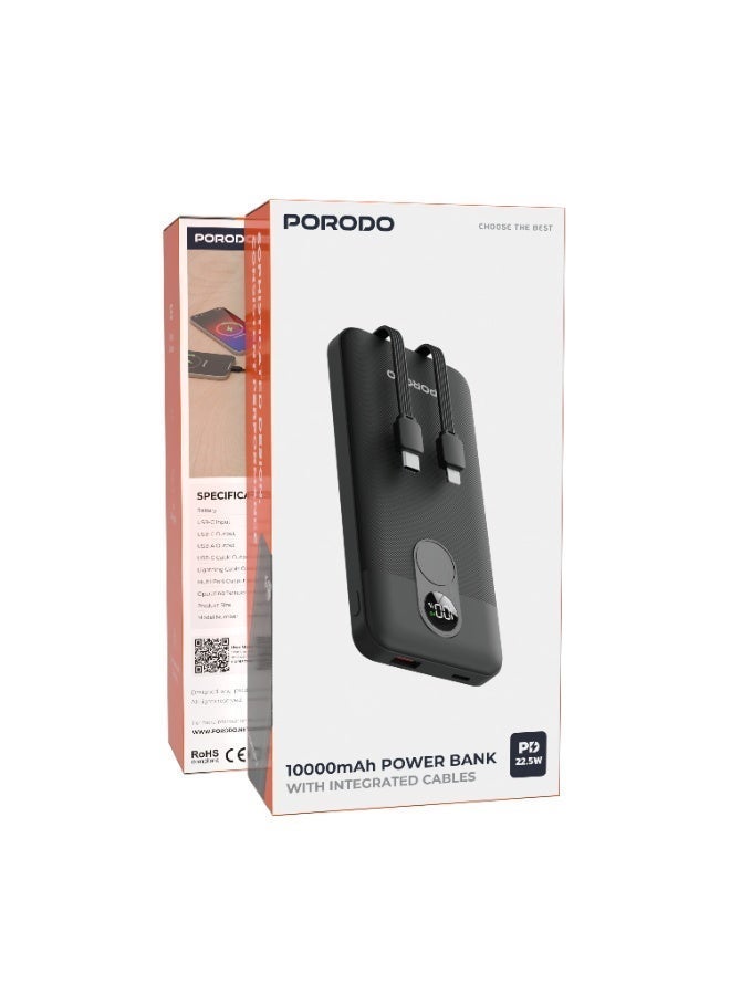 بورودو بنك طاقة 10000 مللي أمبير في الساعة بشاشة رقمية مع كابل Type-C وLightning / توصيل طاقة 22.5 وات / شحن متزامن - أسود - Image 5